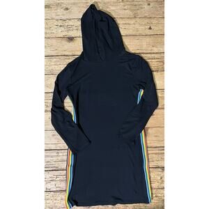 Joe Boxer Women’s Size S Black Rainbow Stripe LS Hooded Mid Length Dress